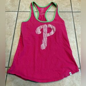 Forty Seven Phillies Spring Training Pink & Green Racerback Tank Top. Size: S